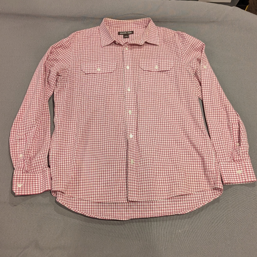 Men's Michael Kors Long Sleeve Button Down Shirt Red Plaid L